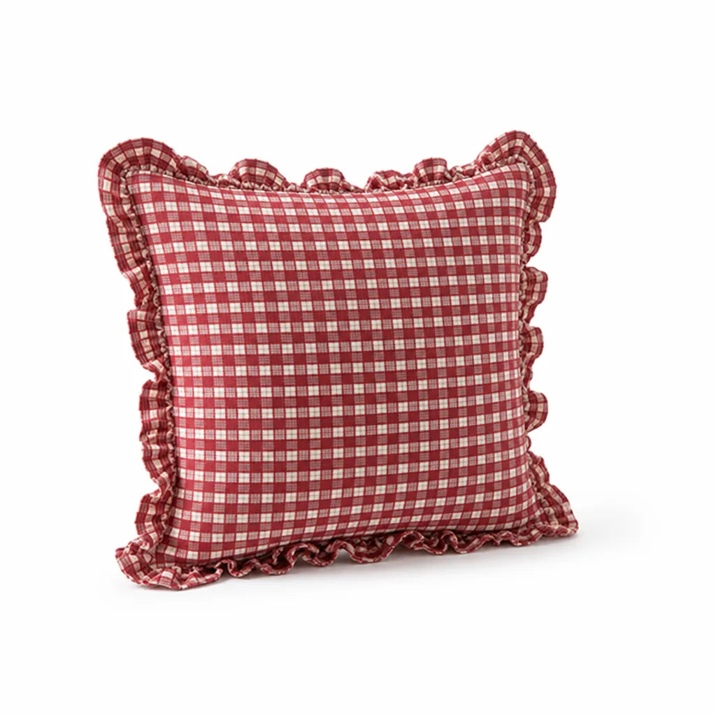 Cushion Cover Gingham Check Ruffle Edge 18 x 18