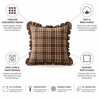Cushion Cover Gingham Check Ruffle Edge 18 x 18