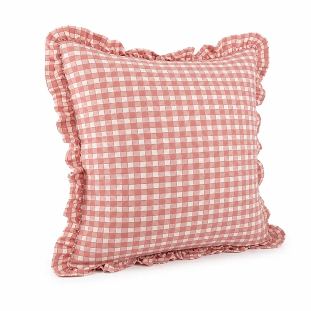 Cushion Cover Gingham Check Ruffle Edge 18 x 18