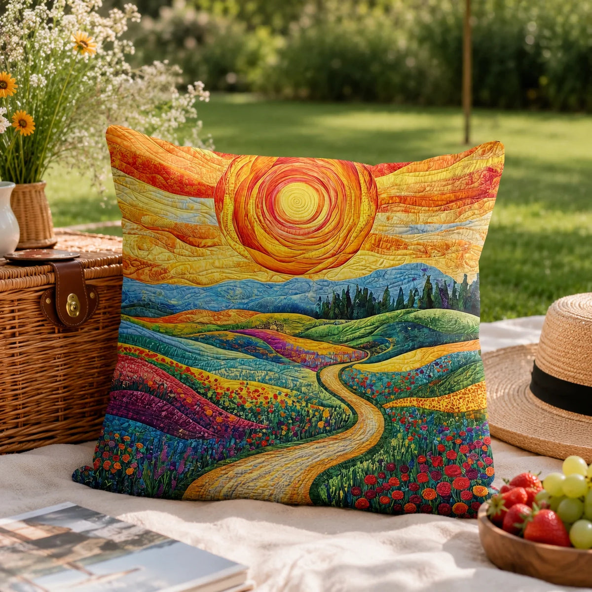Cushion Cover Quilted Cotton-Polyester Floral Print Envelope Closure