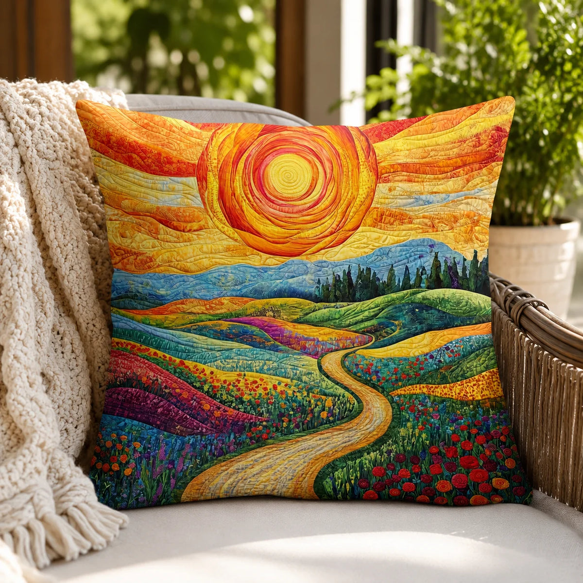 Cushion Cover Quilted Cotton-Polyester Floral Print Envelope Closure