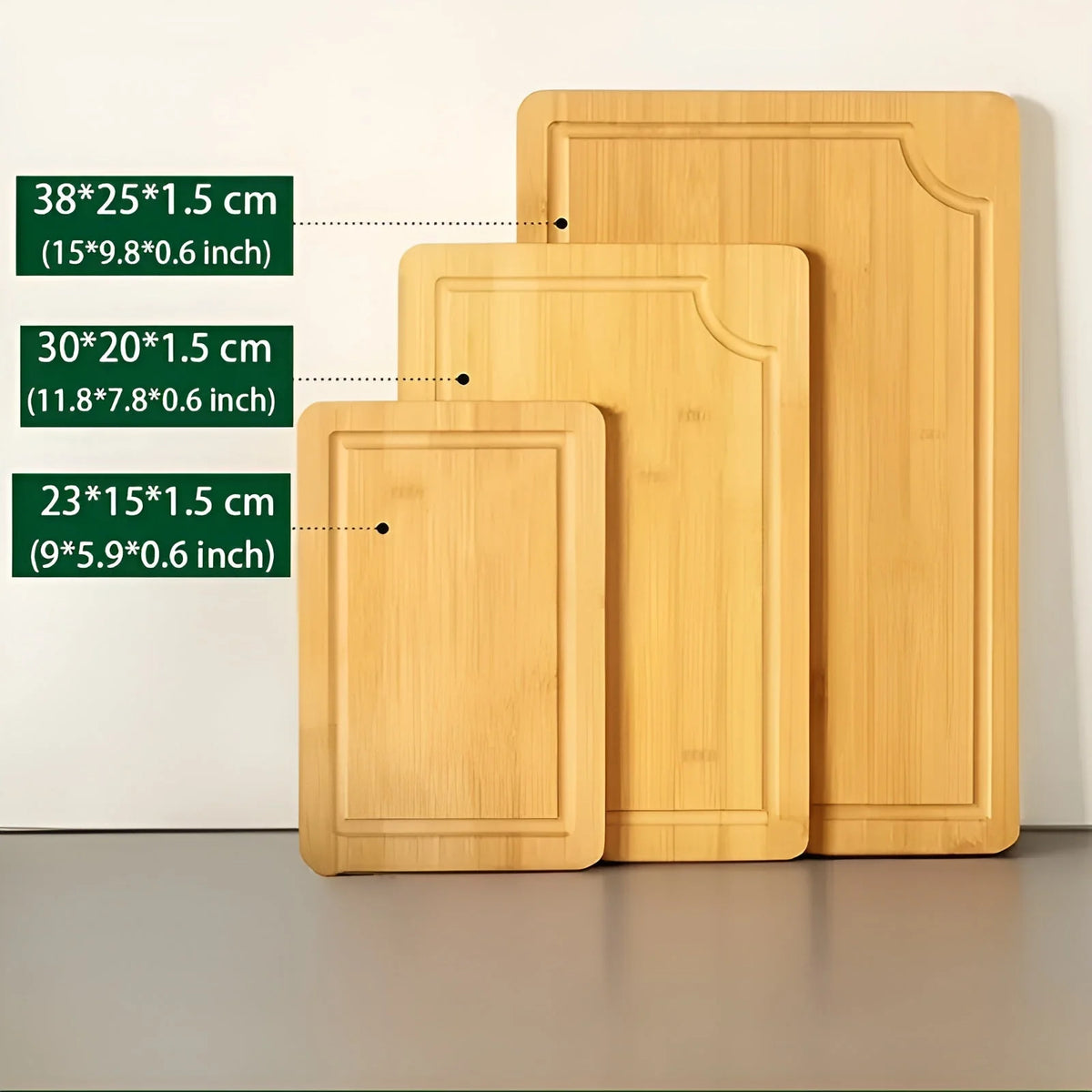 Cutting Board Set Bamboo 3-Piece Food-Safe Prep & Serving