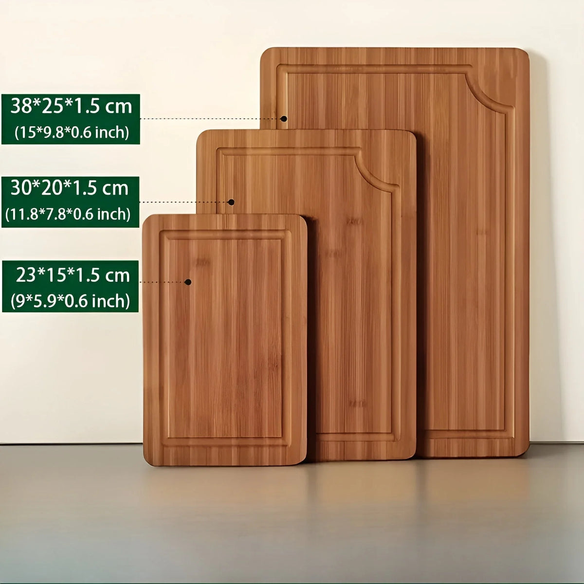 Cutting Board Set Bamboo 3-Piece Food-Safe Prep & Serving