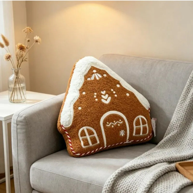 Decorative Cushion House-Shaped Embroidered Fleece