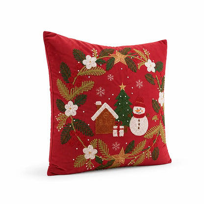 Decorative Pillow Embroidered Reindeer Removable Cover 18x18