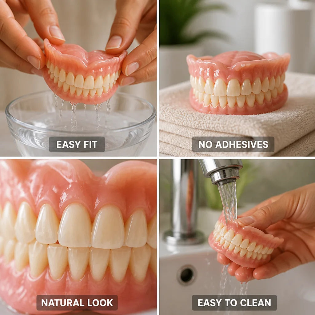 Denture Set Heat-Molded Custom Fit Adhesive-Free Suction