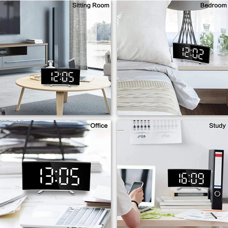 Digital Alarm Clock Curved Large LED Auto Dimming