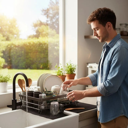 Dish Drying Rack Foldable Stainless Steel Space-Saving