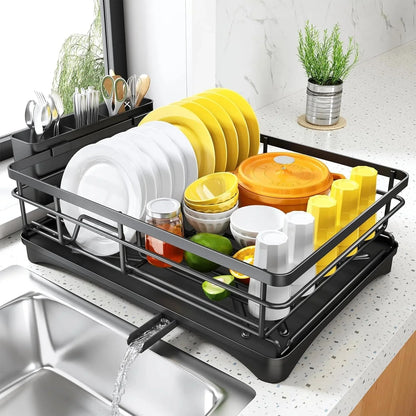 Dish Drying Rack Sloped Drain Tray Removable Cutlery Holder
