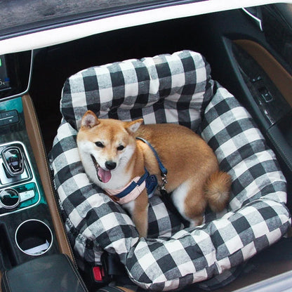 Dog Car Bed Plush Padded Machine-Washable Cover & Side Pockets