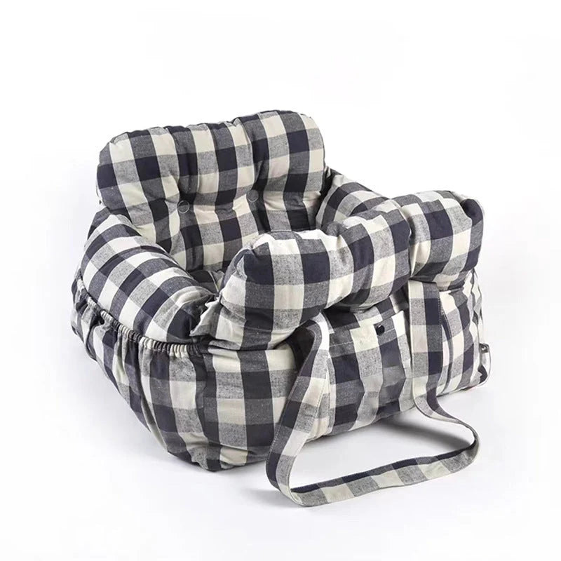 Dog Car Bed Plush Padded Machine-Washable Cover & Side Pockets
