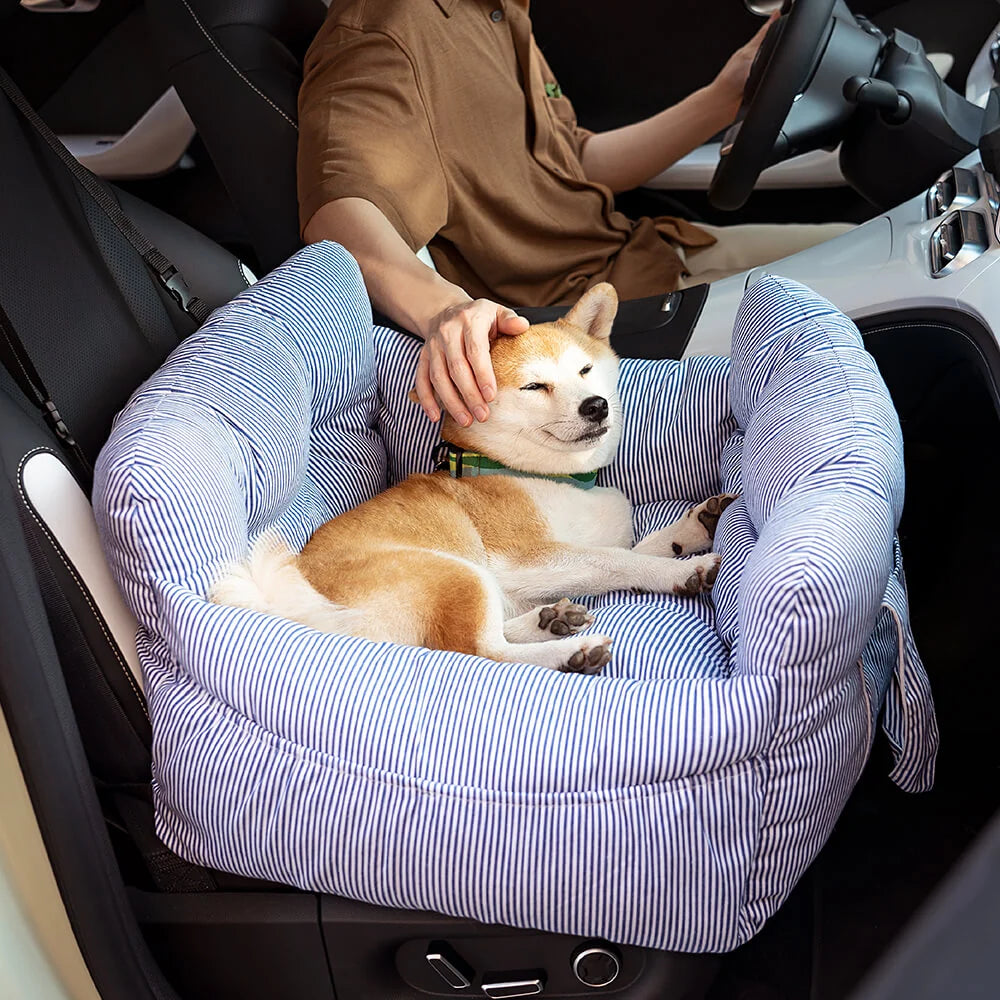 Dog Car Bed Plush Padded Machine-Washable Cover & Side Pockets
