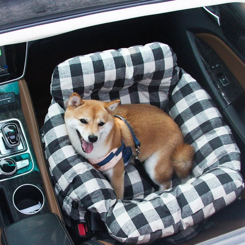 Dog Car Seat Plush Padded Machine-Washable Cover & Side Pockets