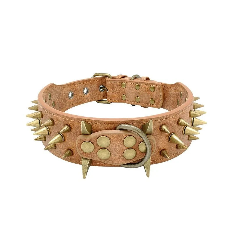 Dog Collar Leather Adjustable Metal Spikes For Large Dogs
