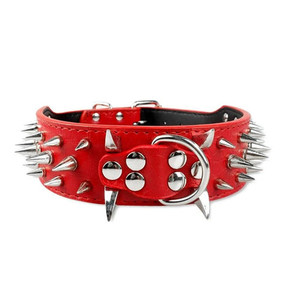 Dog Collar Leather Adjustable Metal Spikes For Large Dogs