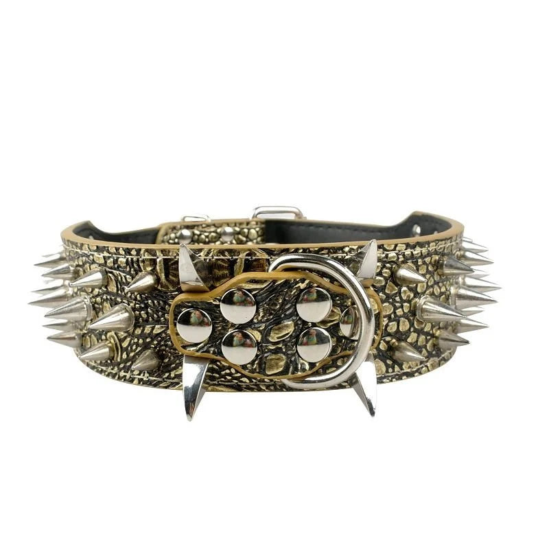 Dog Collar Leather Adjustable Metal Spikes For Large Dogs