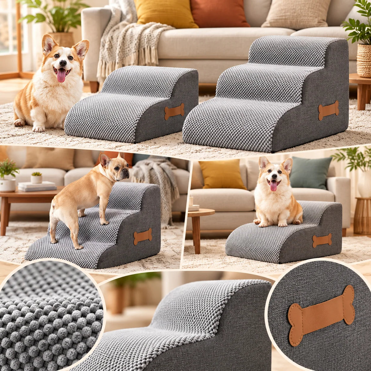 Dog Stairs Non-Slip Surface Washable Cover Foam Support