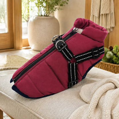 Dog Winter Coat Fleece-Lined Wind-Blocking Polyester Adjustable Straps