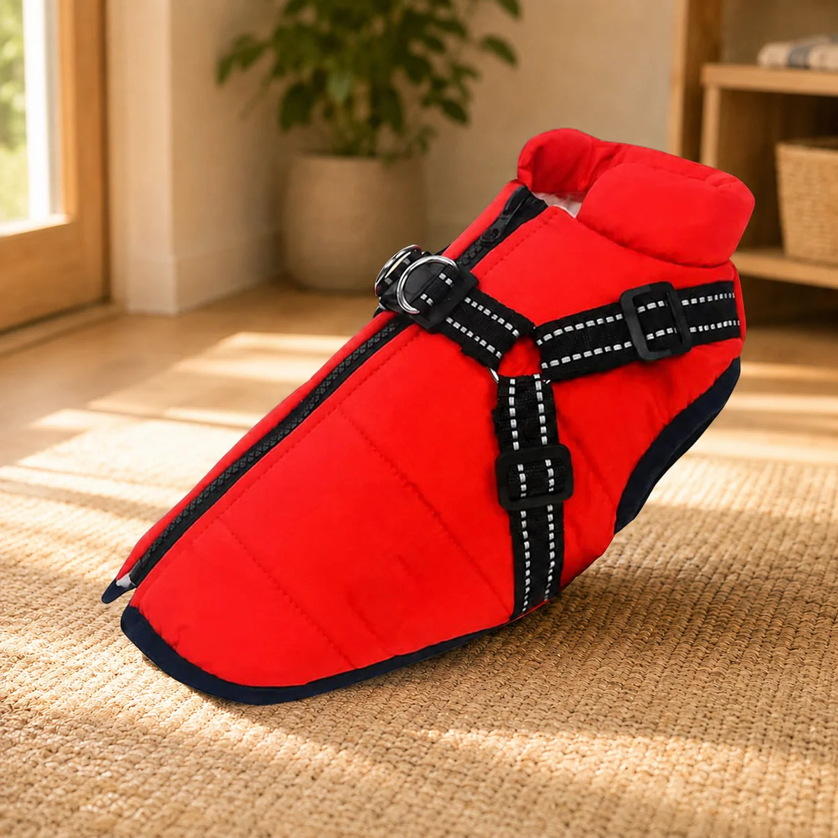 Dog Winter Coat Fleece-Lined Wind-Blocking Polyester Adjustable Straps
