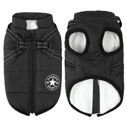 Dog Winter Coat Waterproof Windproof Built-In Harness Fleece-Lined