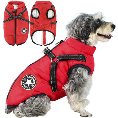 Dog Winter Coat Waterproof Windproof Built-In Harness & Fleece-Lined Comfort
