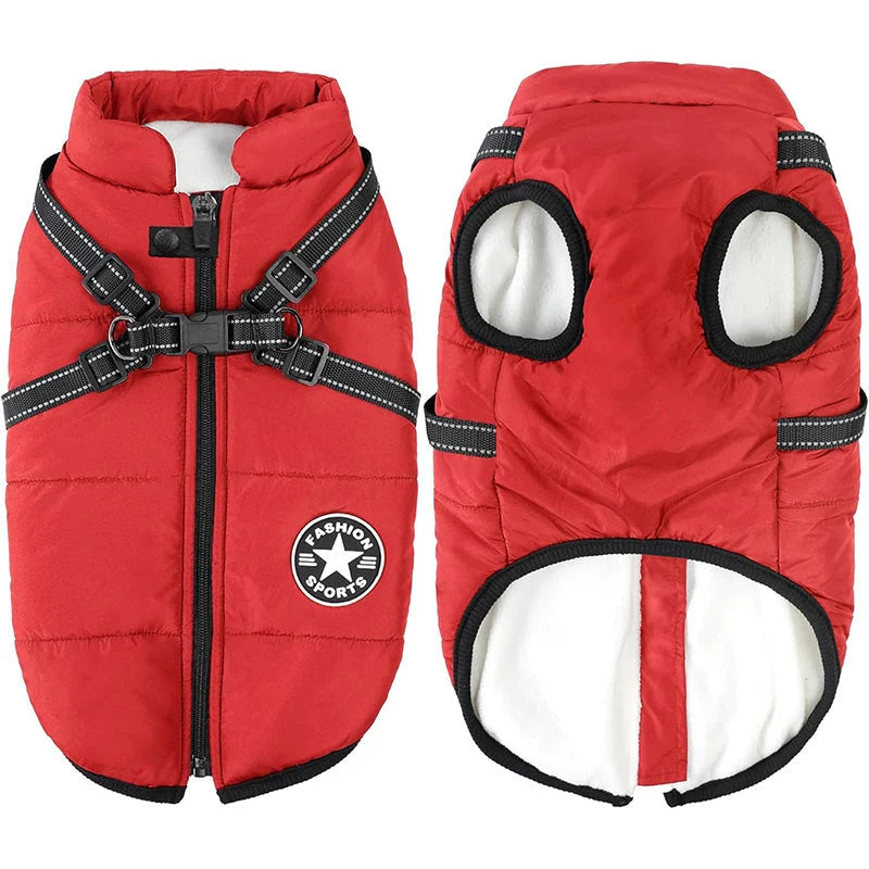 Dog Winter Coat Waterproof Windproof Built-In Harness & Fleece-Lined Comfort