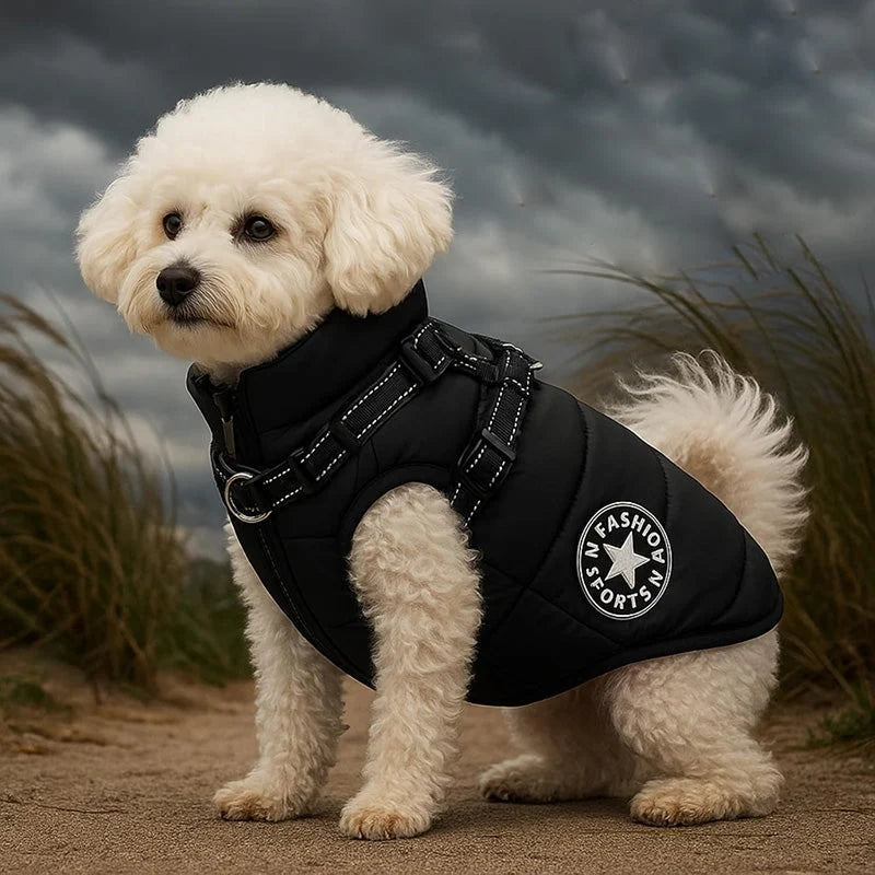 Dog Winter Coat Waterproof Windproof Built-In Harness & Fleece-Lined Comfort