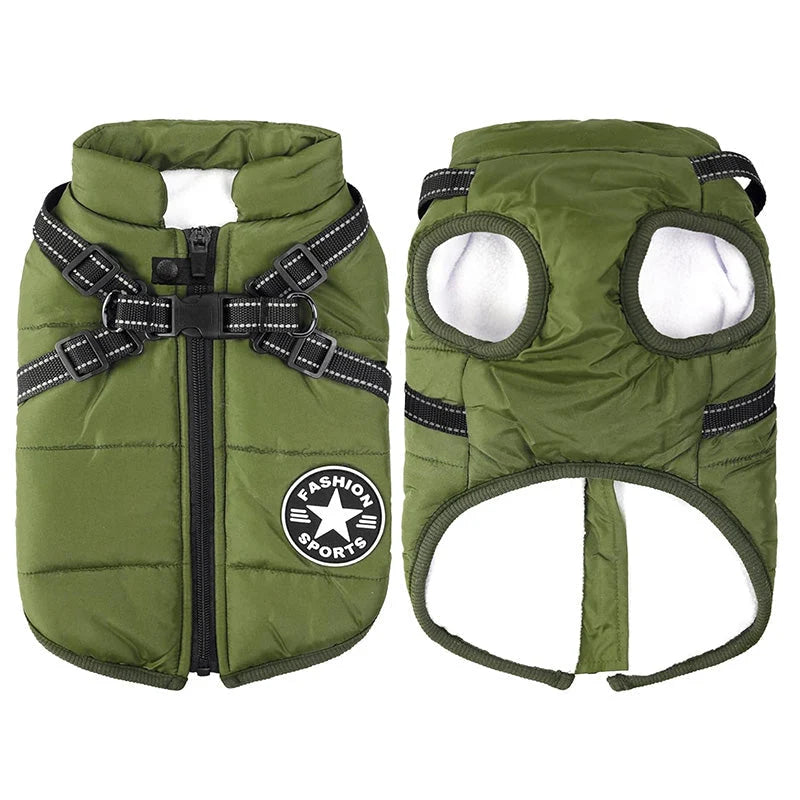 Dog Winter Coat Waterproof Windproof Built-In Harness & Fleece-Lined Comfort