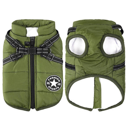 Dog Winter Coat Waterproof Windproof Built-In Harness & Fleece-Lined Comfort