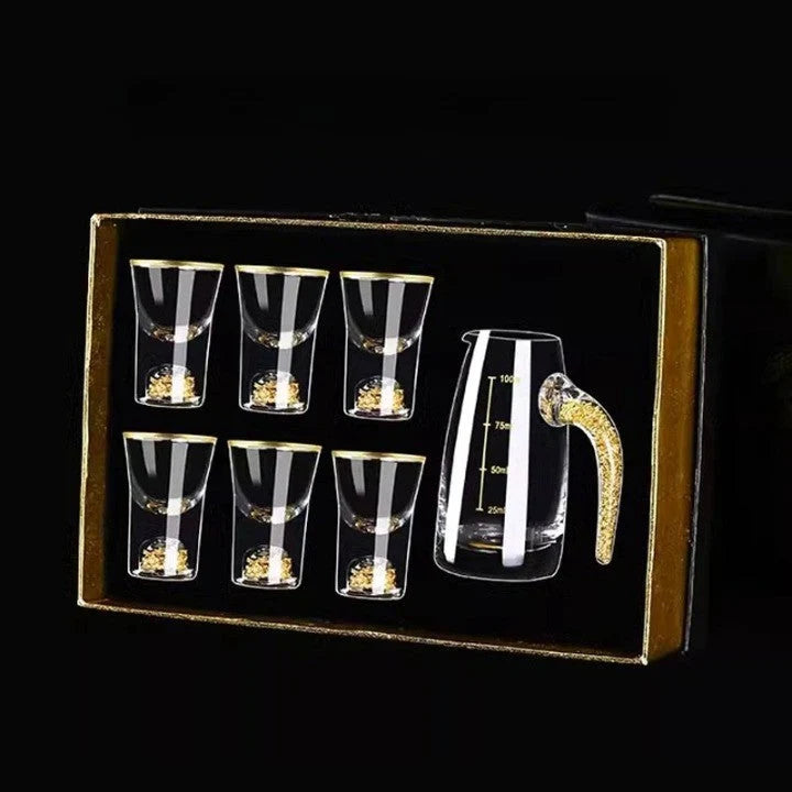 Drinkware Set Hand-Blown Glass Gold Accents