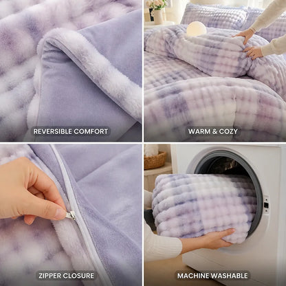 Duvet Cover Reversible Quilted Rabbit Fur & Milk Velour