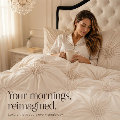 Duvet Cover Set Hand-Pleated Rosette Brushed Polyester Hidden Ties