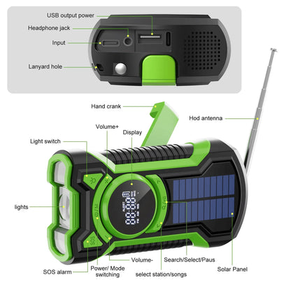 Emergency Radio Solar & Hand-Crank Charging 5000mAh Power Bank