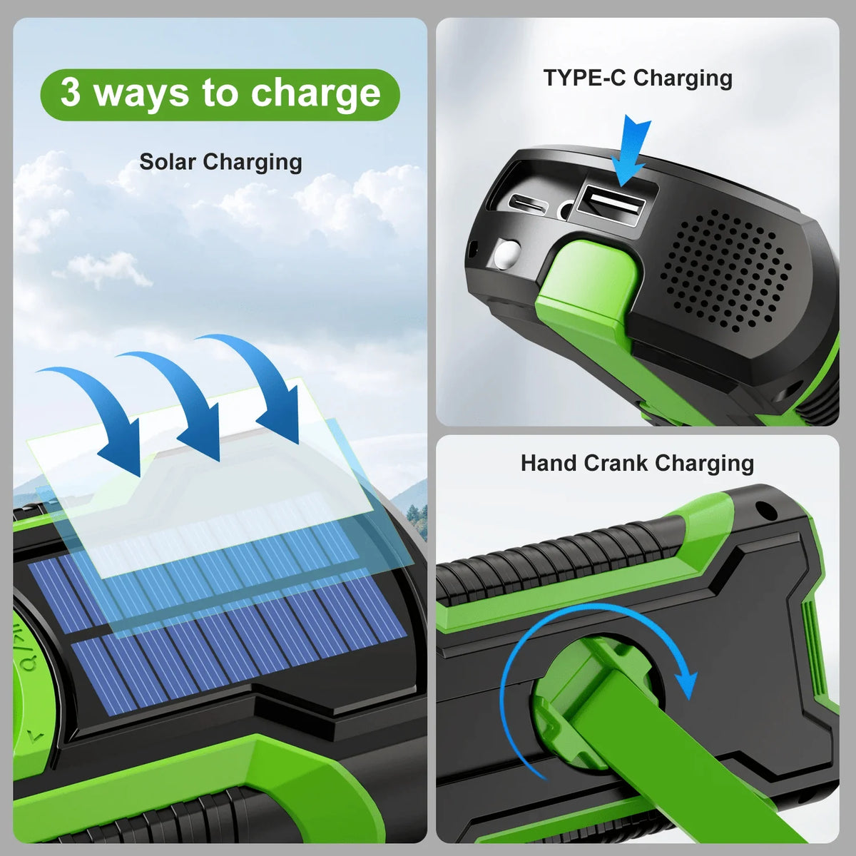 Emergency Radio Solar & Hand-Crank Charging 5000mAh Power Bank
