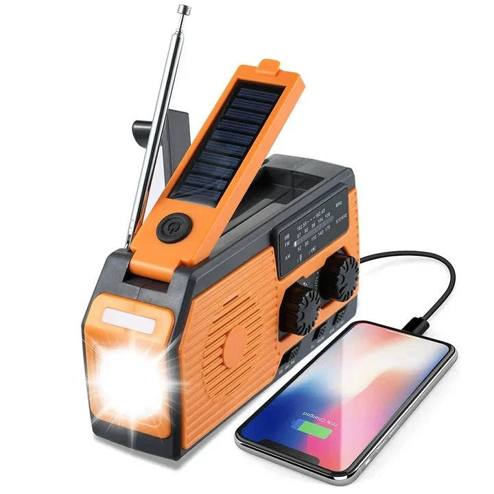 Emergency Radio Solar & Hand Crank Powered USB Phone Charging
