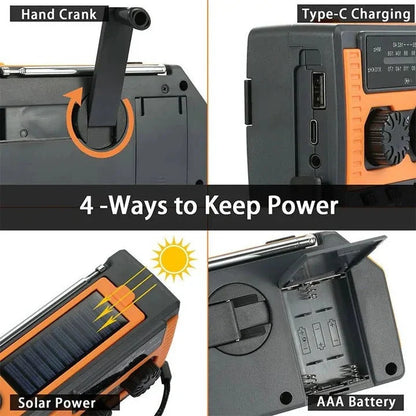 Emergency Radio Solar & Hand Crank Powered USB Phone Charging