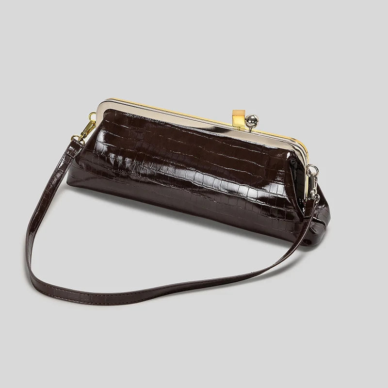 Evening Handbag Glossy Patent Leather Detachable Strap