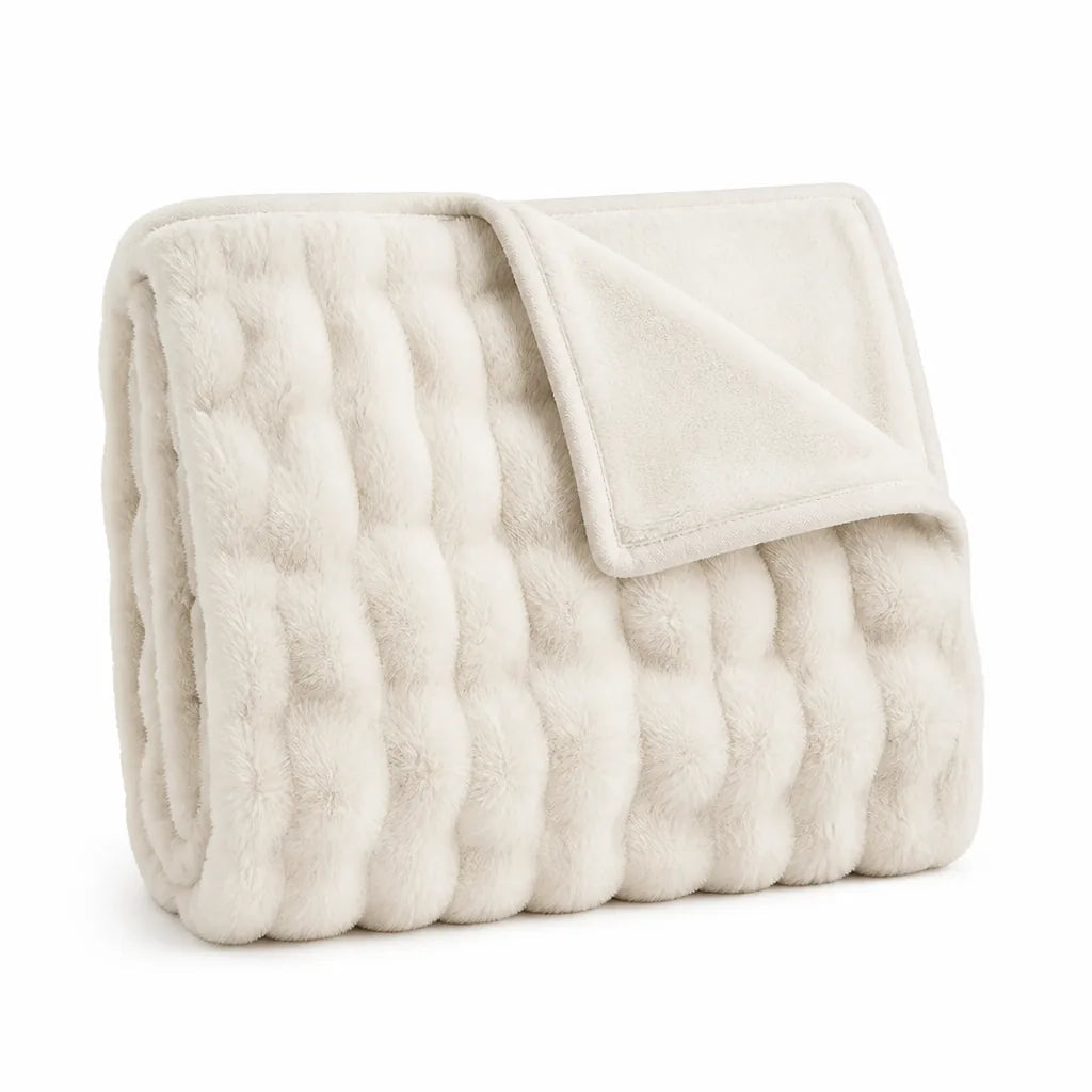 Faux Fur Machine Washable Travel Throw Blanket