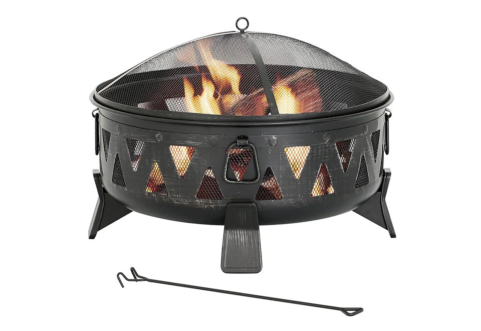 Fire Pit Wood-Burning 30-Inch Steel Spark Screen & Poker