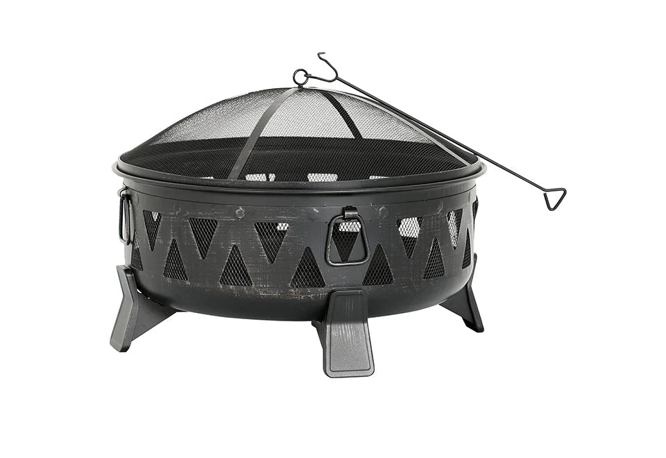 Fire Pit Wood-Burning 30-Inch Steel Spark Screen & Poker