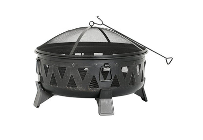 Fire Pit Wood-Burning 30-Inch Steel Spark Screen & Poker