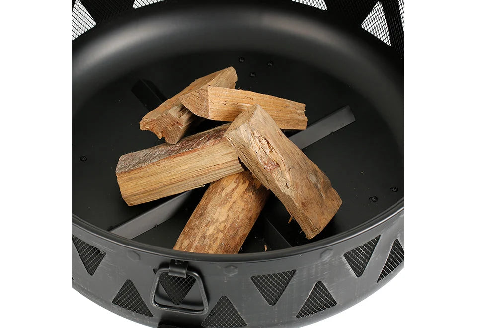 Fire Pit Wood-Burning 30-Inch Steel Spark Screen & Poker