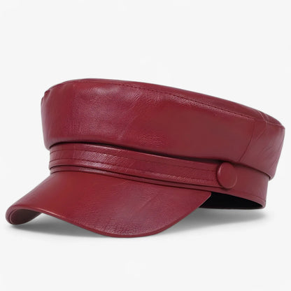 Flat Cap Octagonal Faux Leather Adjustable Fit