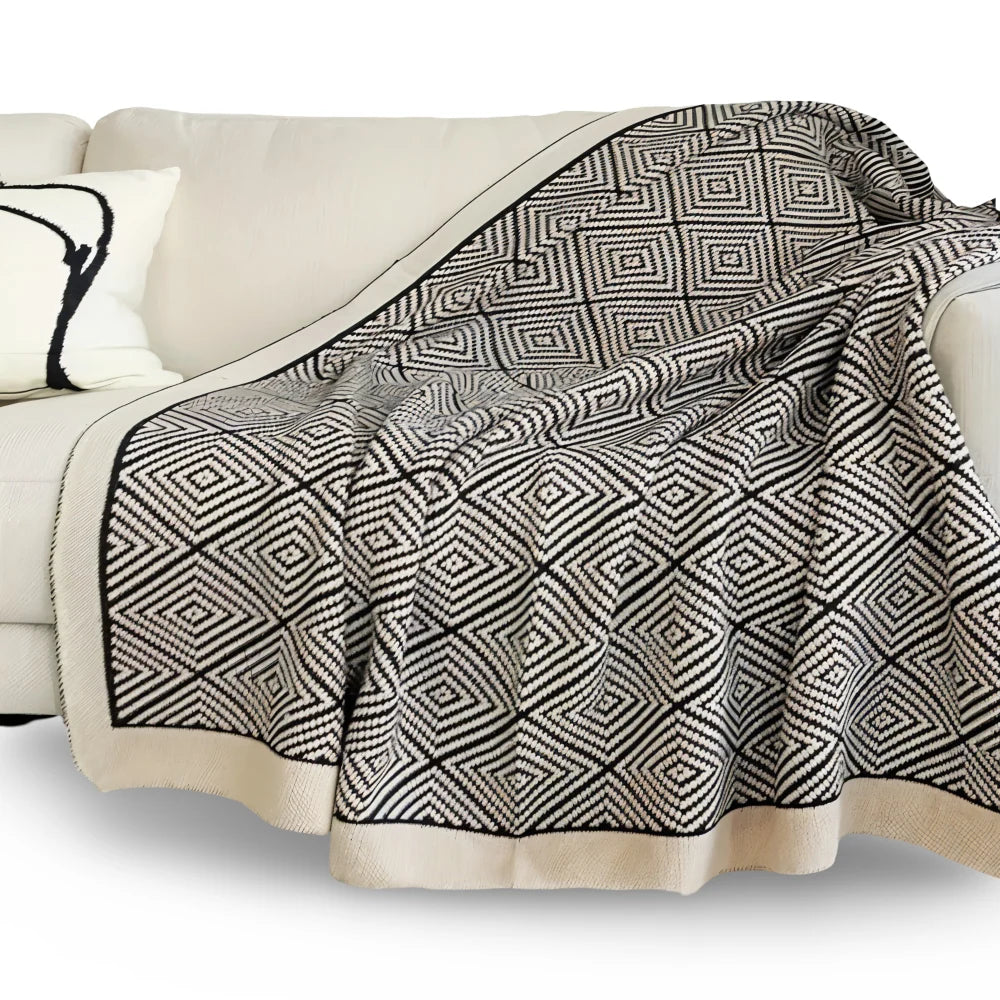 Fleece Blanket Black And White Geometric Lightweight Polyester