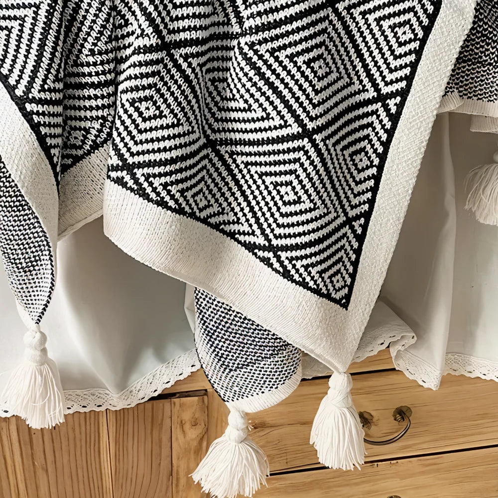 Fleece Blanket Black And White Geometric Lightweight Polyester