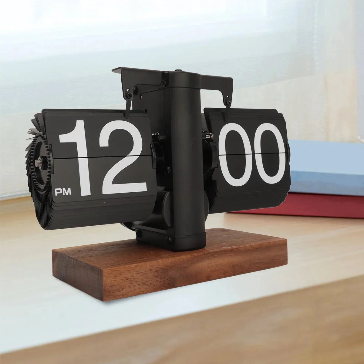 Flip Clock Large Mechanical Digits Black Walnut Frame
