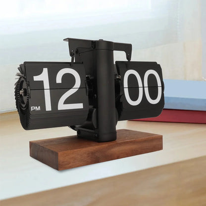 Flip Clock Large Mechanical Digits Black Walnut Frame