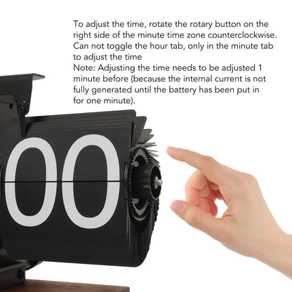 Flip Clock Large Mechanical Digits Black Walnut Frame