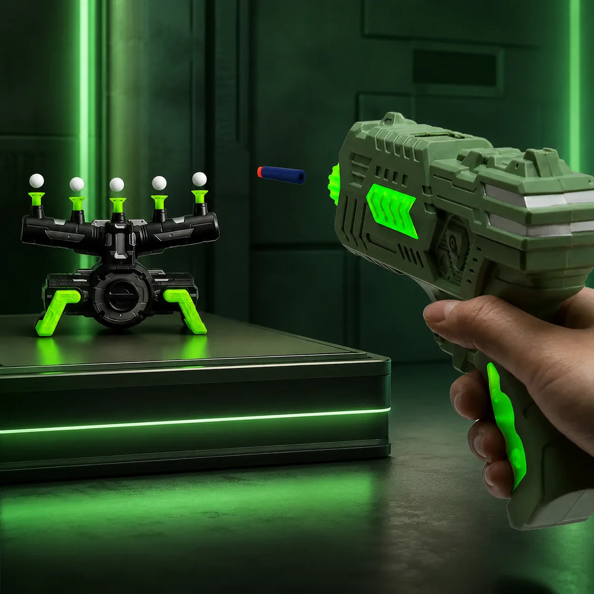 Floating Target Game Battery-Powered Glow-In-The-Dark Blaster & 12 Darts