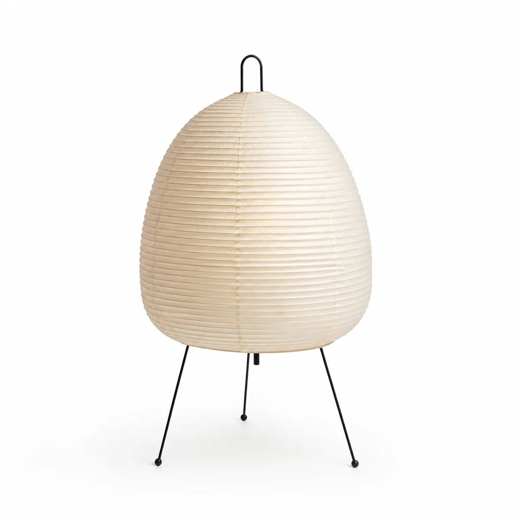 Floor Lamp Rice Paper Shade Black Tripod Plug-In